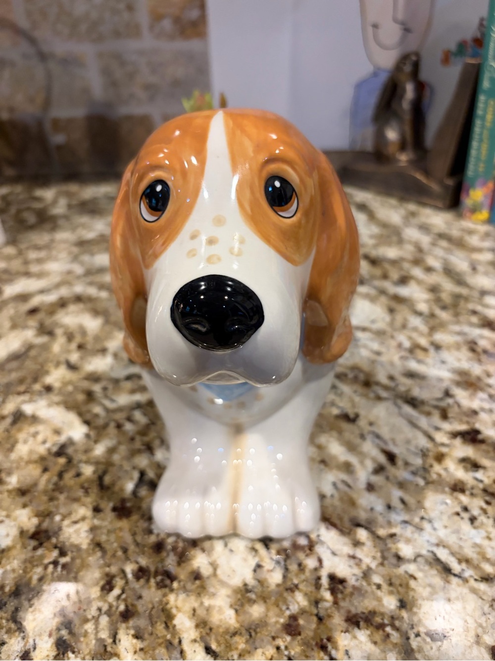 Pioneer Woman Ceramic Brown and White Dog Figurine - Decorative Pet Statue